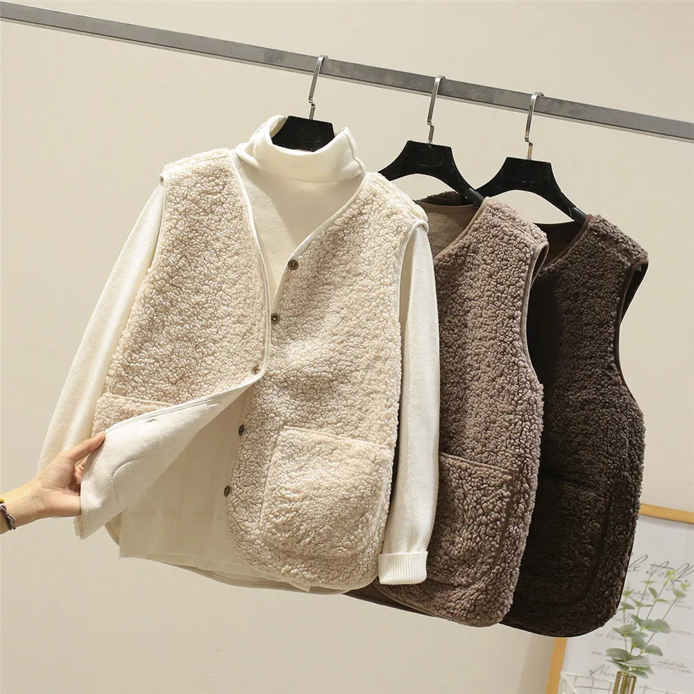 Corinne | Stylish Button-Front Sherpa Vest Women - Sleeveless