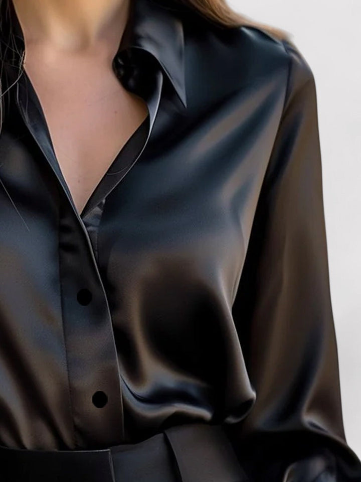 Kendra | Elegant Satin Button-Up Blouse With Long Sleeves