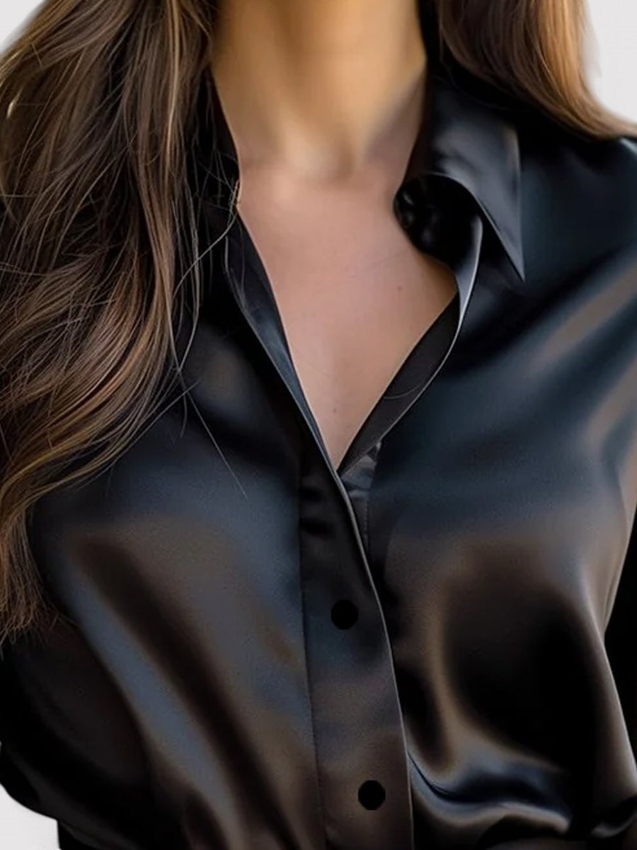 Kendra | Elegant Satin Button-Up Blouse With Long Sleeves
