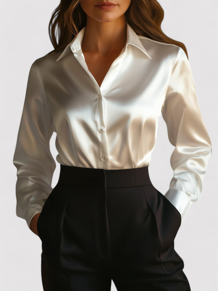 Kendra | Elegant Satin Button-Up Blouse With Long Sleeves