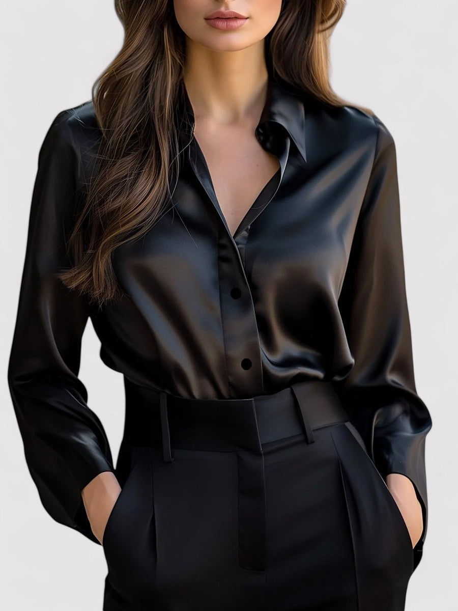 Kendra | Elegant Satin Button-Up Blouse With Long Sleeves