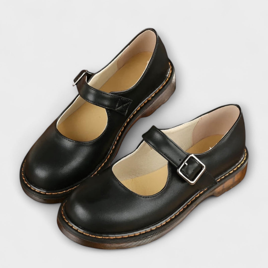 Cordelia | Classic Brown Leather Mary Jane Flats With Buckle Strap