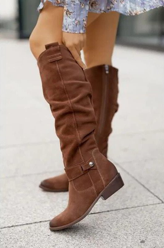 Juniper | Stylish Knee-High Slouch Boots With Strap Details