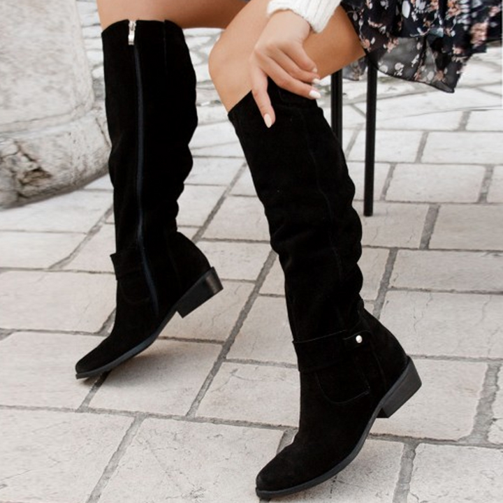 Juniper | Stylish Knee-High Slouch Boots With Strap Details
