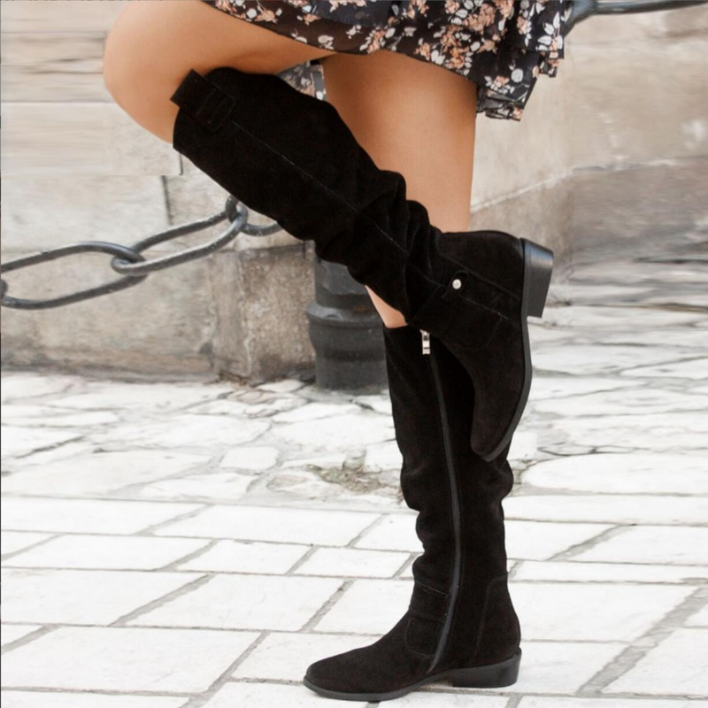 Juniper | Stylish Knee-High Slouch Boots With Strap Details