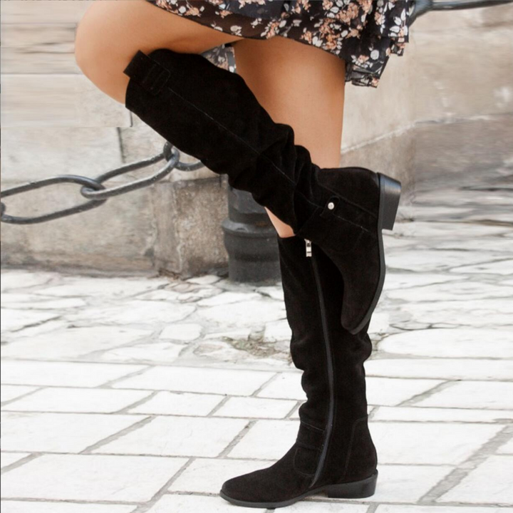 Juniper | Stylish Knee-High Slouch Boots With Strap Details