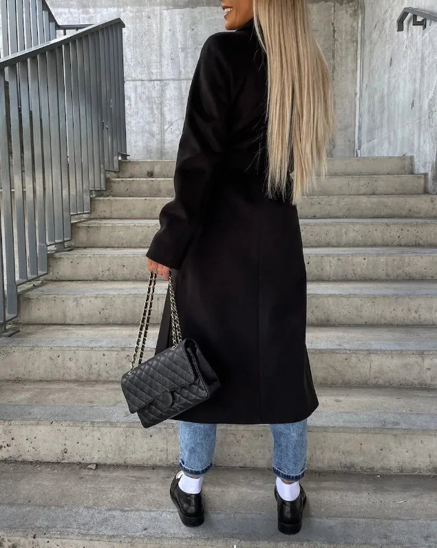 Rafaela | Elegant Long Double-Breasted Coat With Belt
