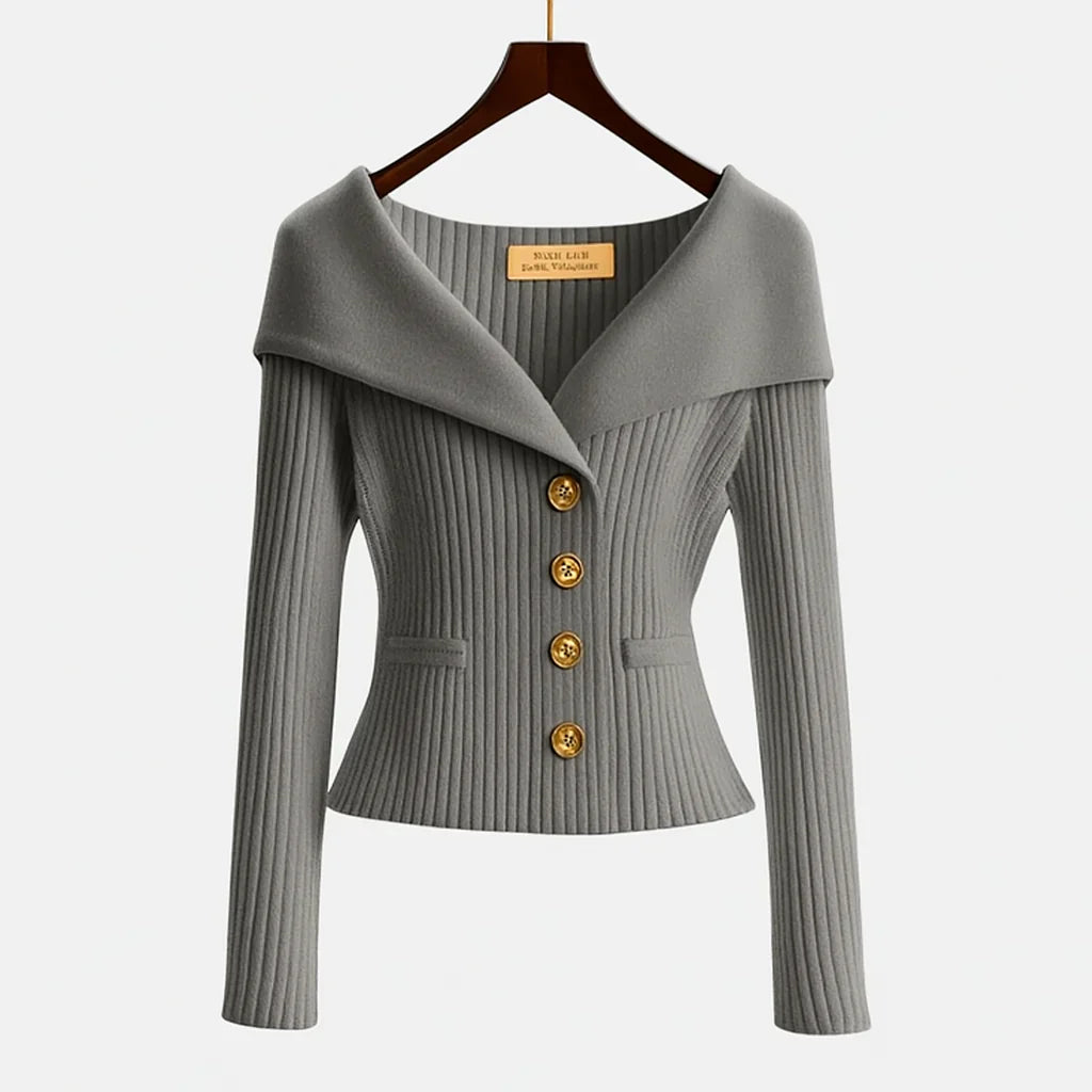 Sabrina | Elegant Off-Shoulder Button-Up Knit Cardigan