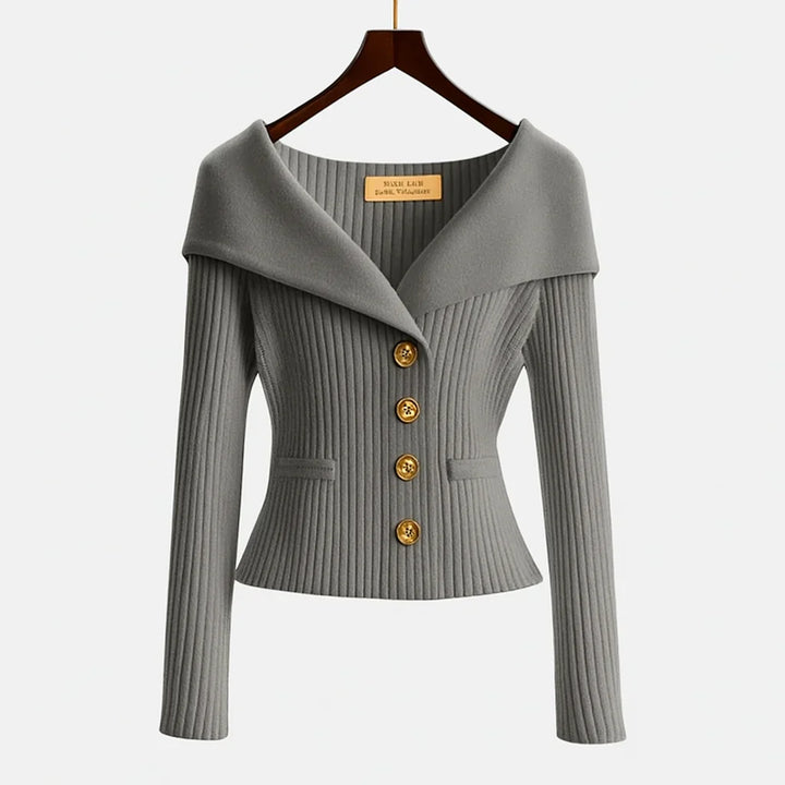 Sabrina | Elegant Off-Shoulder Button-Up Knit Cardigan