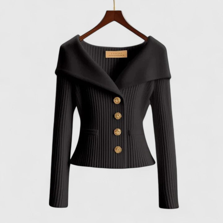 Sabrina | Elegant Off-Shoulder Button-Up Knit Cardigan