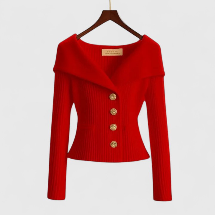 Sabrina | Elegant Off-Shoulder Button-Up Knit Cardigan