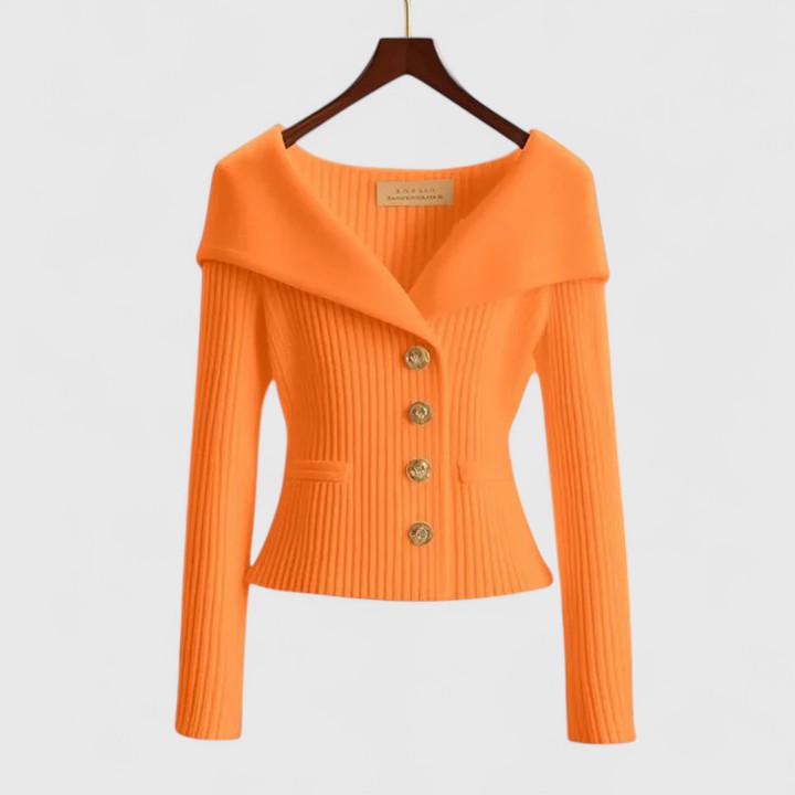 Sabrina | Elegant Off-Shoulder Button-Up Knit Cardigan