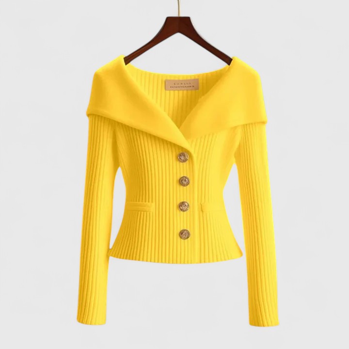 Sabrina | Elegant Off-Shoulder Button-Up Knit Cardigan