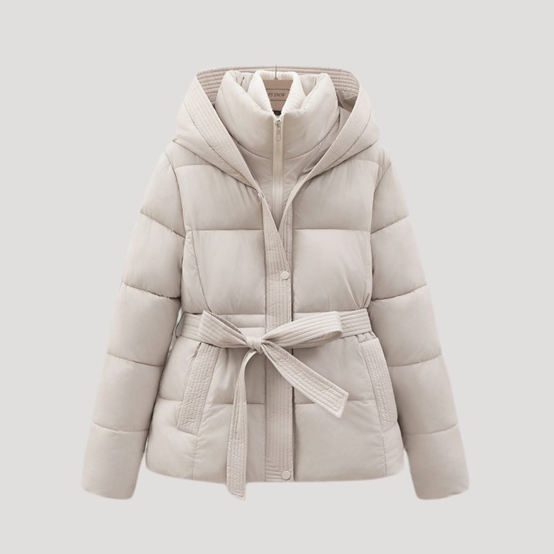 Clara | Chic Hooded Quilted Puffer Jacket With Belted Waist