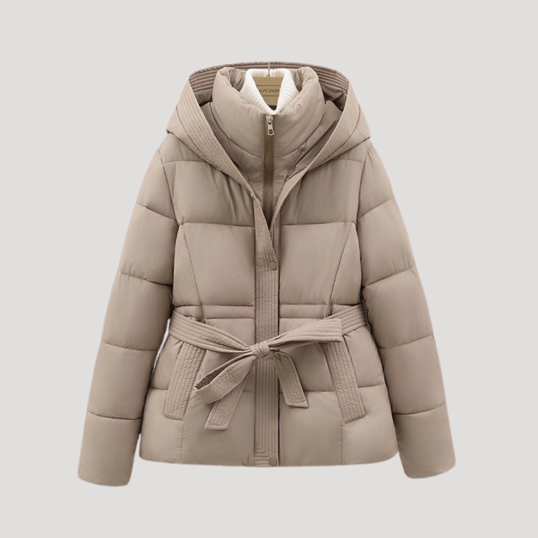 Clara | Chic Hooded Quilted Puffer Jacket With Belted Waist