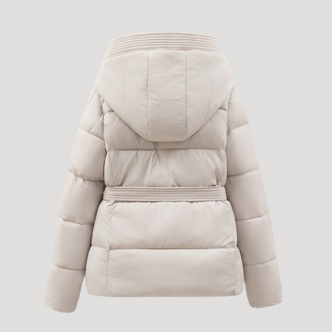 Clara | Chic Hooded Quilted Puffer Jacket With Belted Waist
