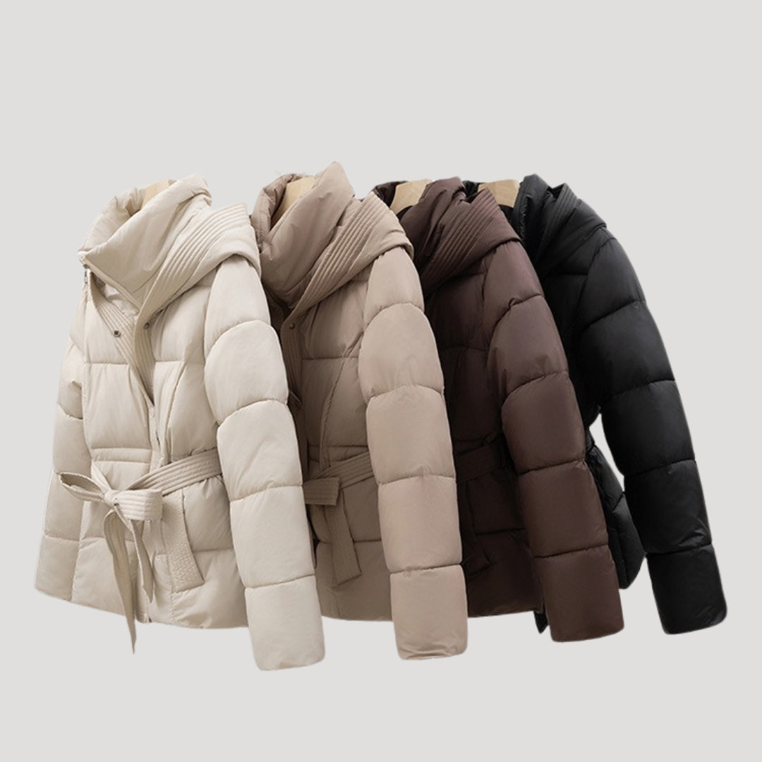 Clara | Chic Hooded Quilted Puffer Jacket With Belted Waist