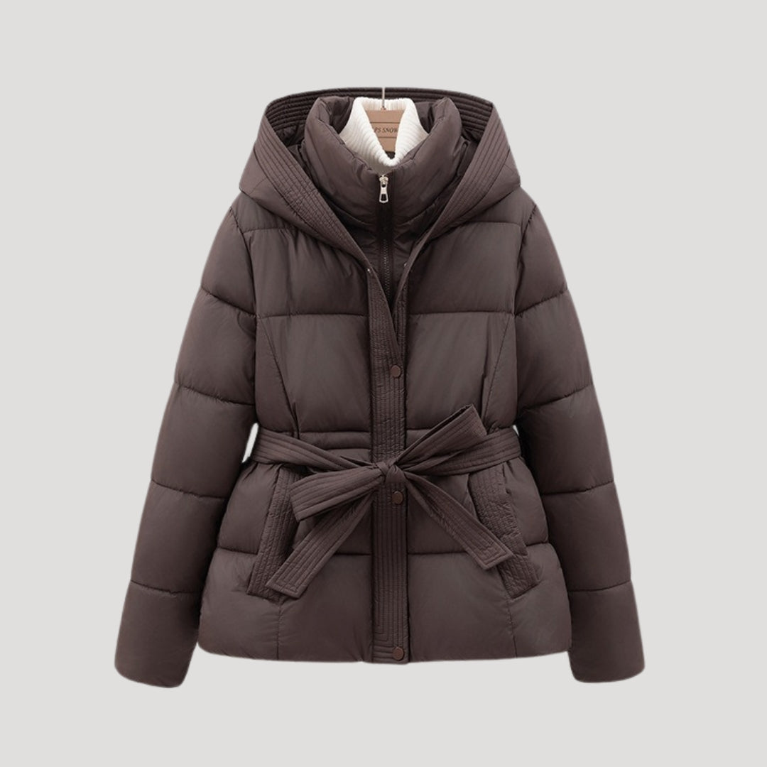 Clara | Chic Hooded Quilted Puffer Jacket With Belted Waist