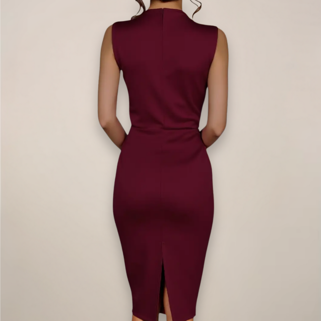 Theodora | Elegant Sleeveless Midi Wrap Dress With V-Neck