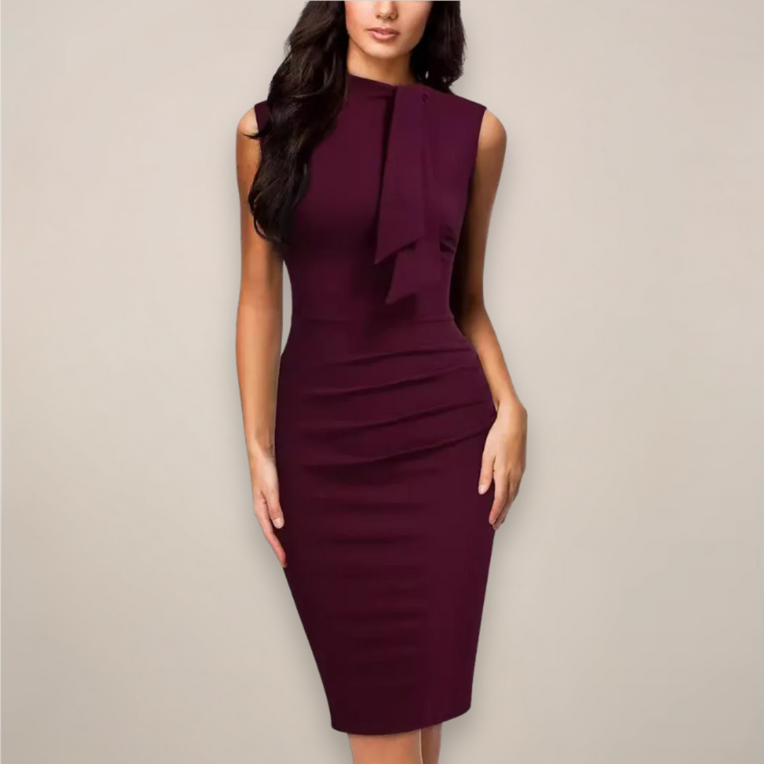 Theodora | Elegant Sleeveless Midi Wrap Dress With V-Neck