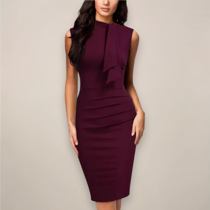 Theodora | Elegant Sleeveless Midi Wrap Dress With V-Neck