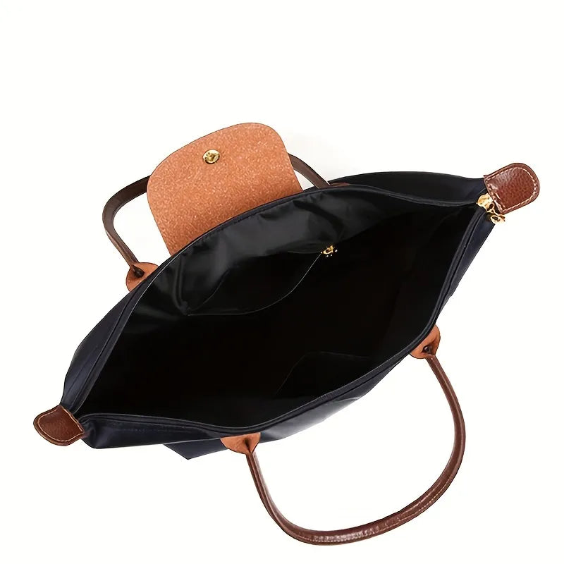 Nolan | Sleek Black Nylon Tote Bag With Leather Handles