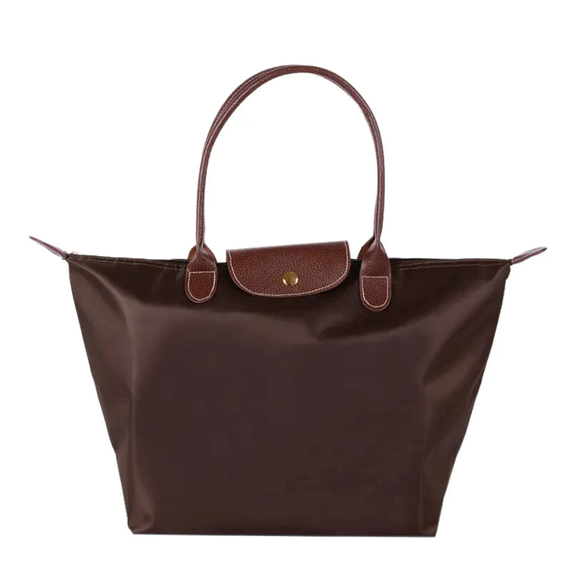 Nolan | Sleek Black Nylon Tote Bag With Leather Handles