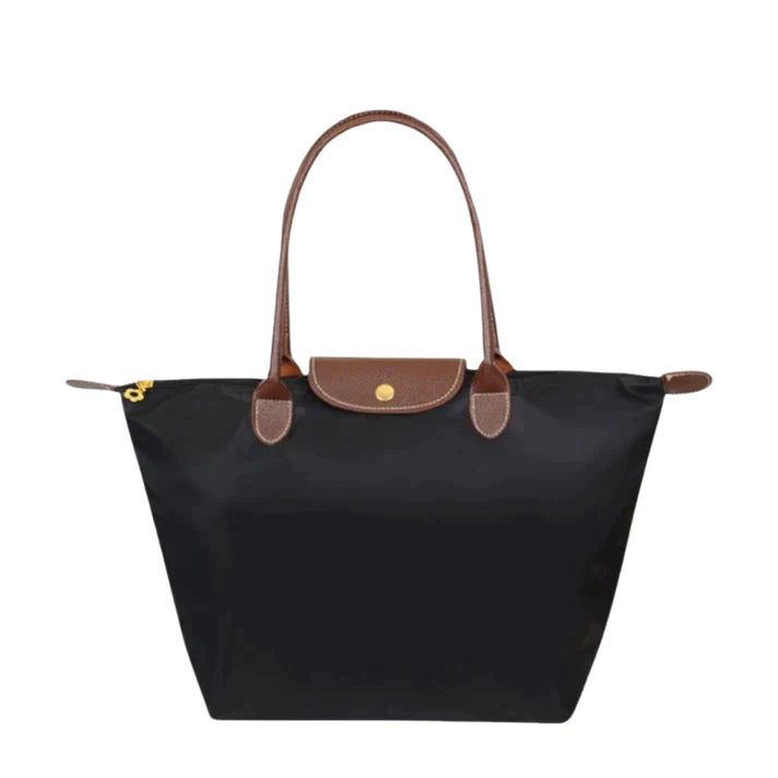 Nolan | Sleek Black Nylon Tote Bag With Leather Handles