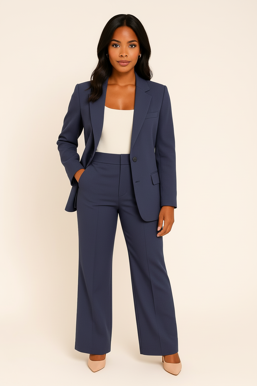 Anastasia | Elegant Tailored Blazer And Wide Leg Pants Suit Set