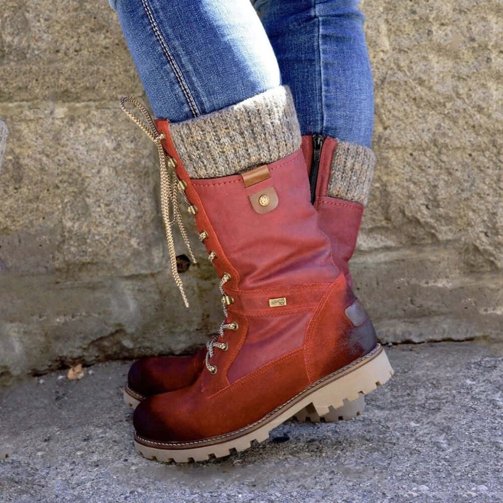 Ruby | Stylish Waterproof Lace-Up Winter Boots With Knit Cuff