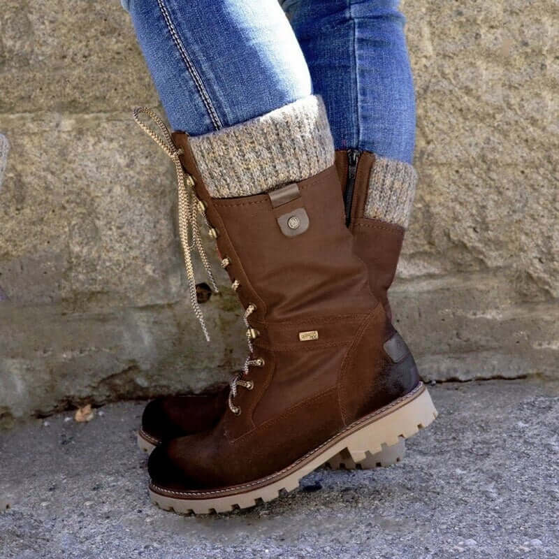 Ruby | Stylish Waterproof Lace-Up Winter Boots With Knit Cuff