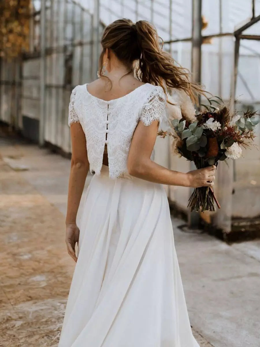 Adaline | Elegant Lace Two Piece Bridal Maxi Dress Set