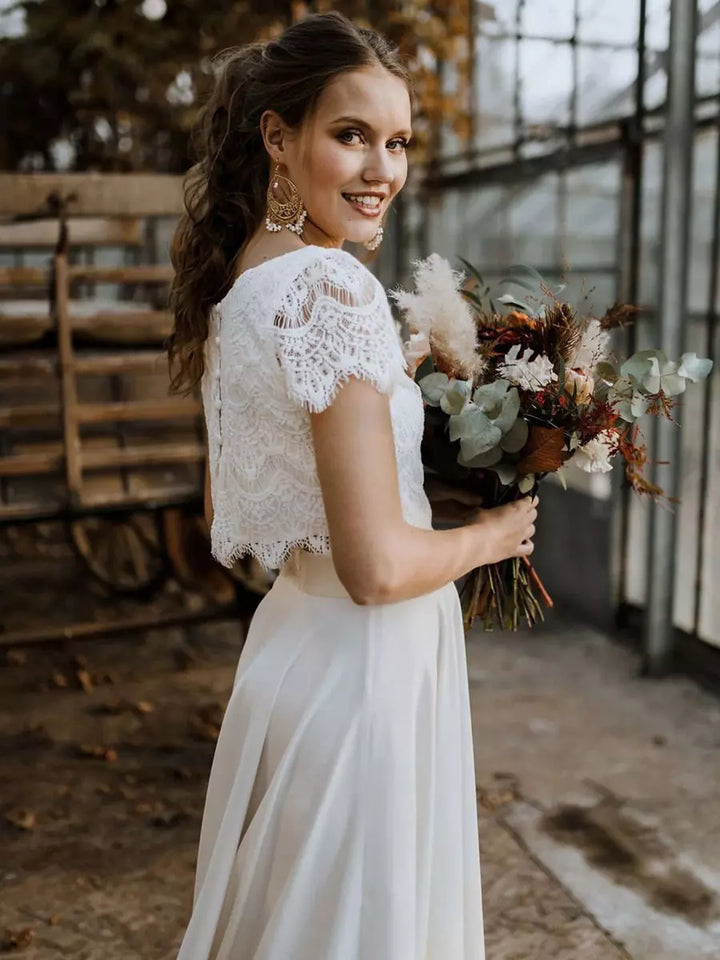 Adaline | Elegant Lace Two Piece Bridal Maxi Dress Set