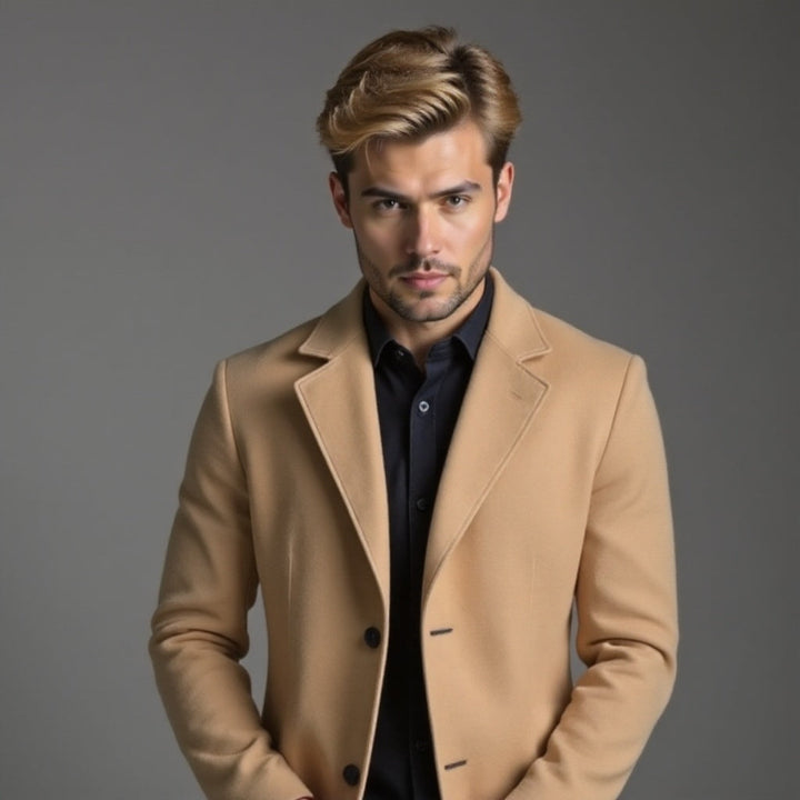Eleanore | Elegant Men's Grey Slim Fit Wool Overcoat