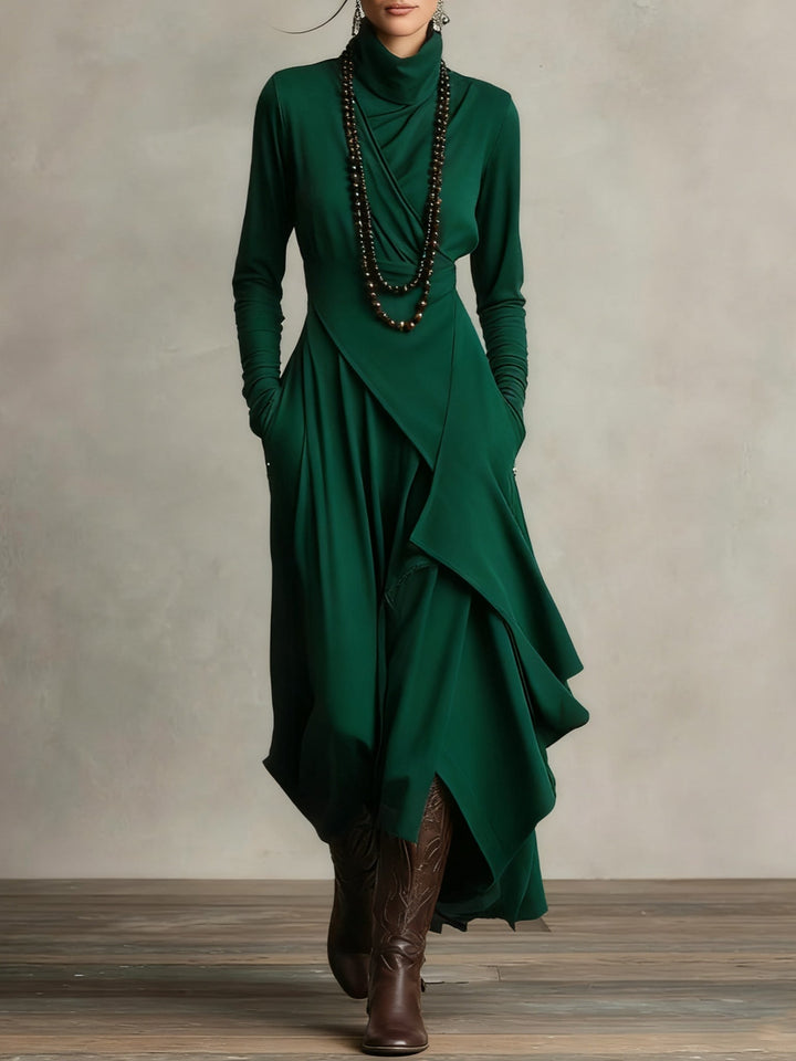 Beatrice | Elegant Purple Turtleneck Asymmetrical Maxi Dress