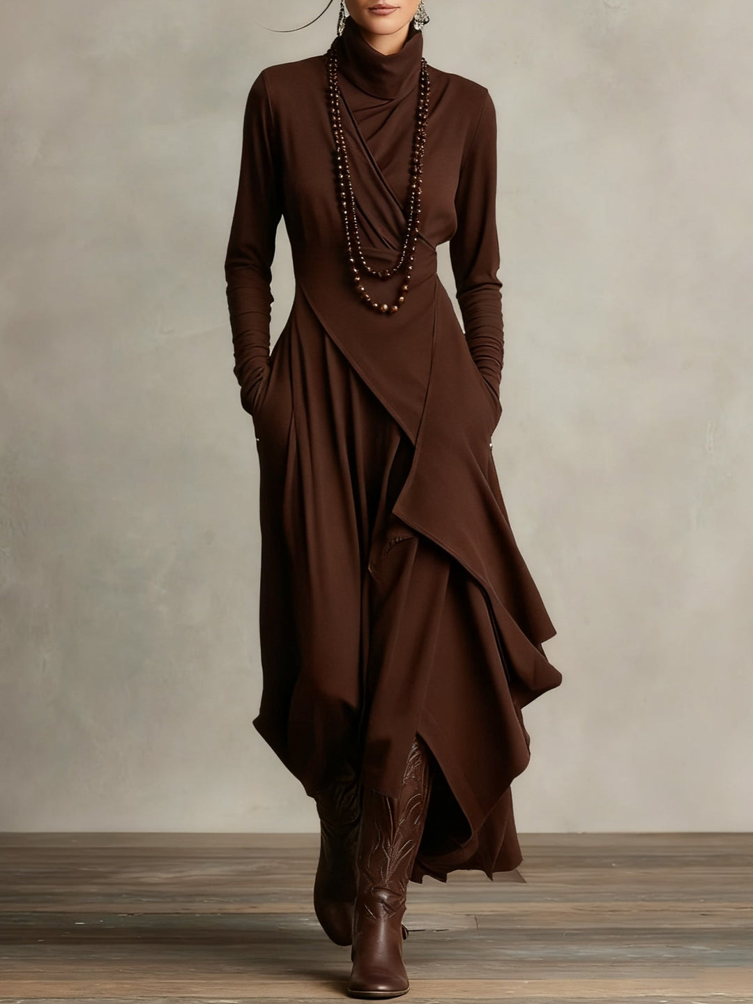 Beatrice | Elegant Purple Turtleneck Asymmetrical Maxi Dress
