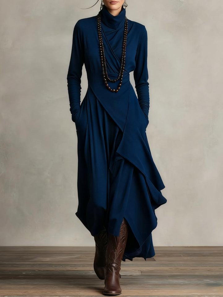 Beatrice | Elegant Purple Turtleneck Asymmetrical Maxi Dress