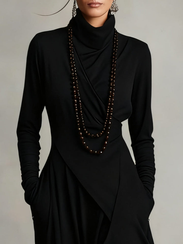 Beatrice | Elegant Purple Turtleneck Asymmetrical Maxi Dress