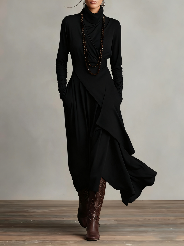 Beatrice | Elegant Purple Turtleneck Asymmetrical Maxi Dress