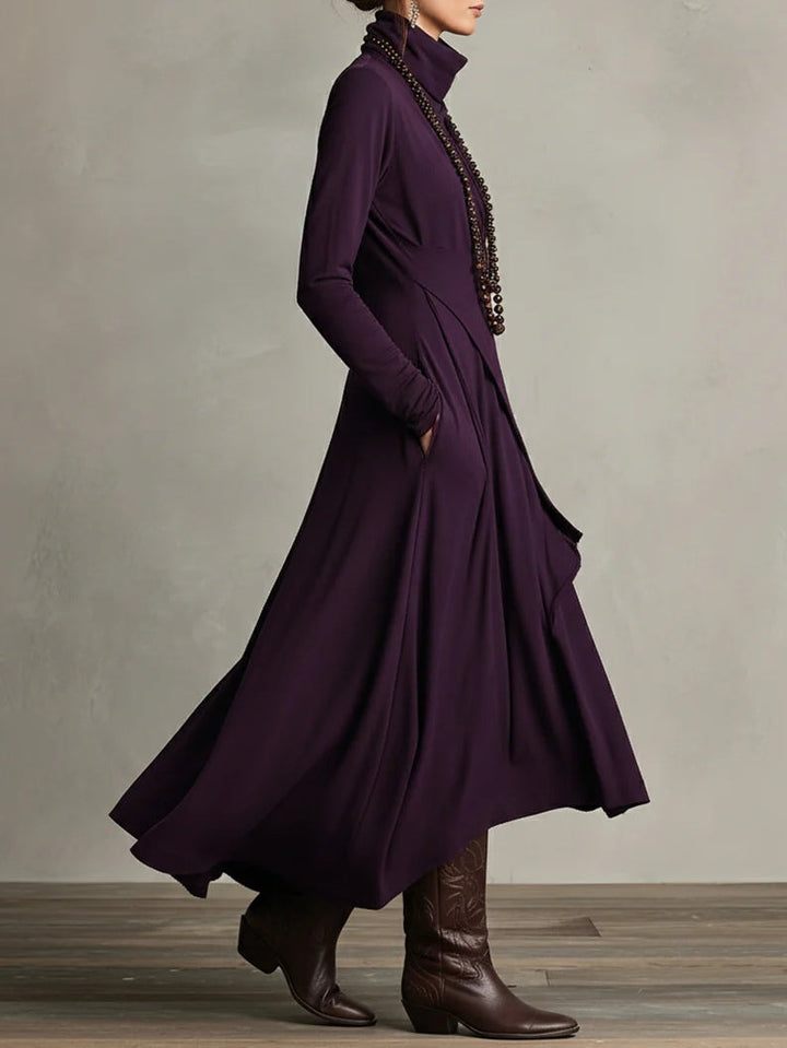 Beatrice | Elegant Purple Turtleneck Asymmetrical Maxi Dress