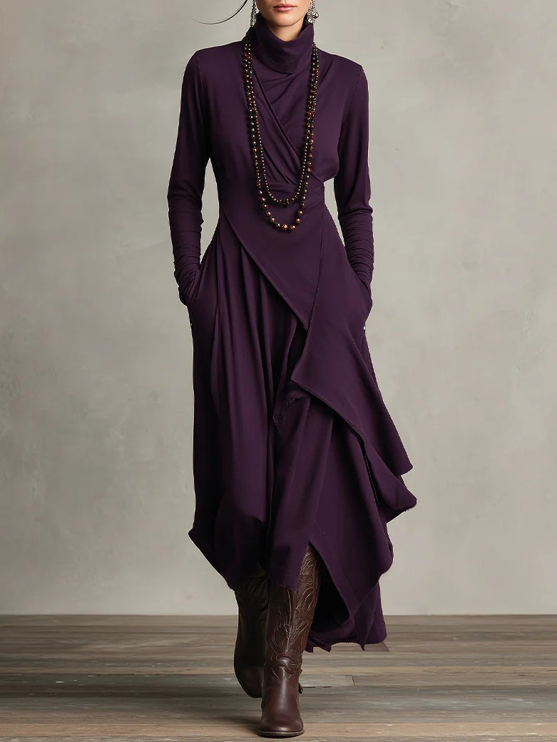 Beatrice | Elegant Purple Turtleneck Asymmetrical Maxi Dress