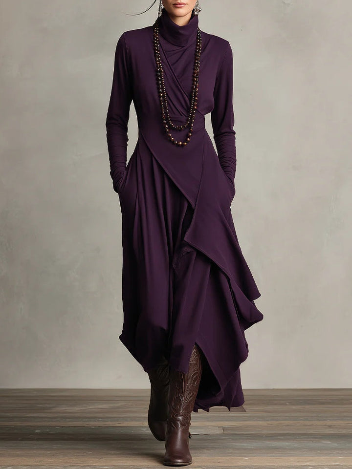 Beatrice | Elegant Purple Turtleneck Asymmetrical Maxi Dress