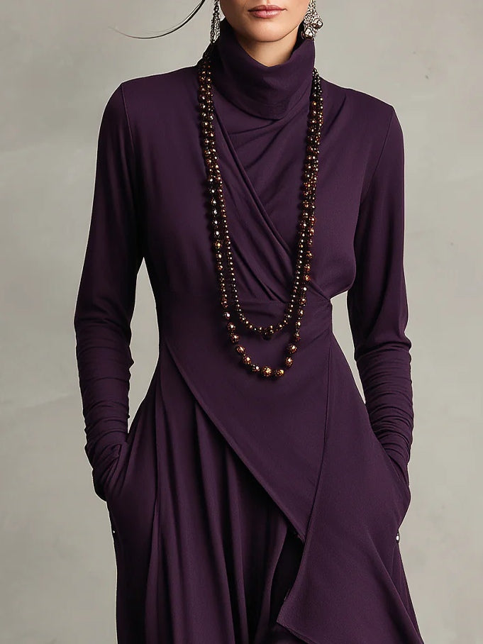 Beatrice | Elegant Purple Turtleneck Asymmetrical Maxi Dress