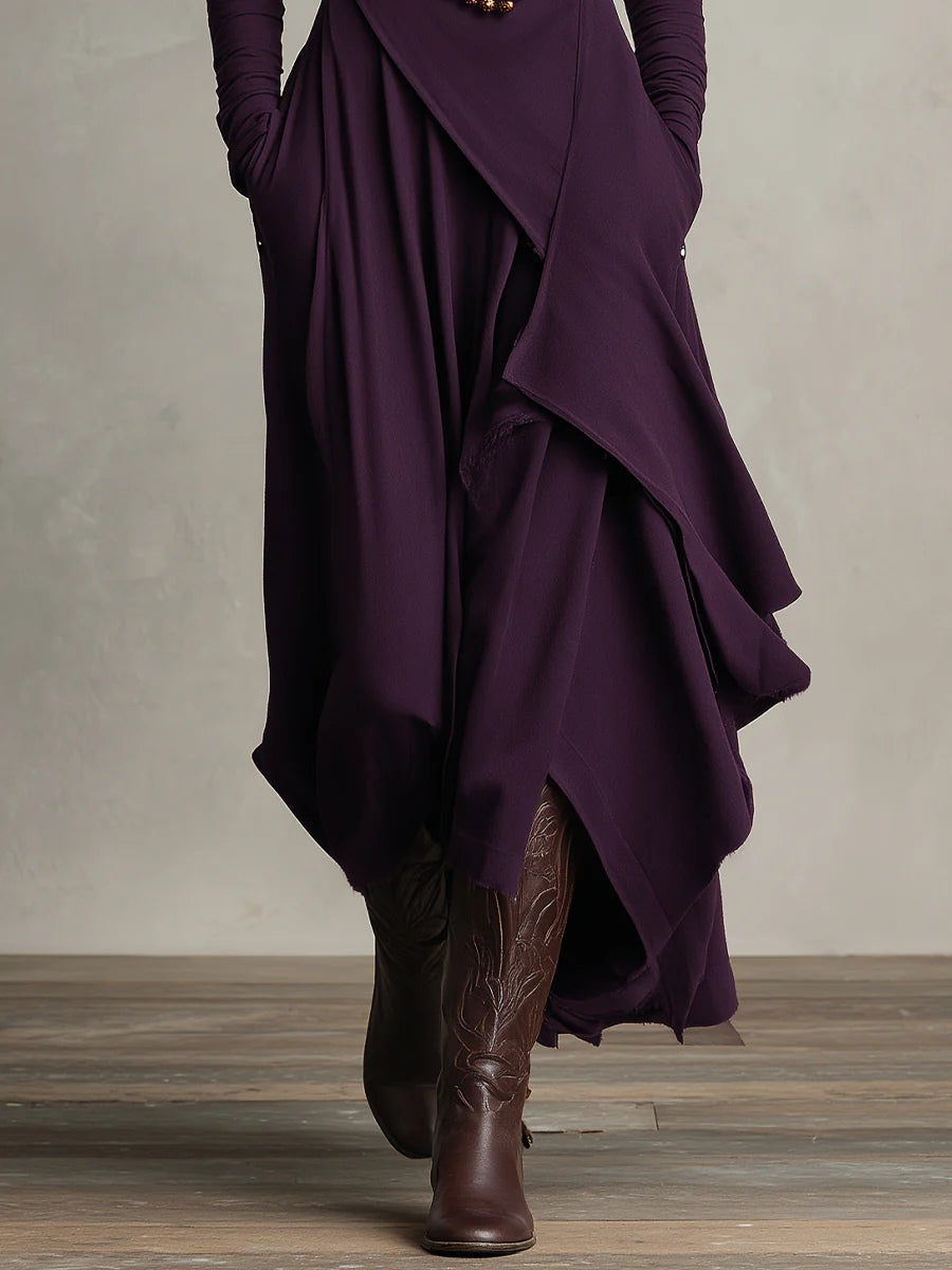 Beatrice | Elegant Purple Turtleneck Asymmetrical Maxi Dress