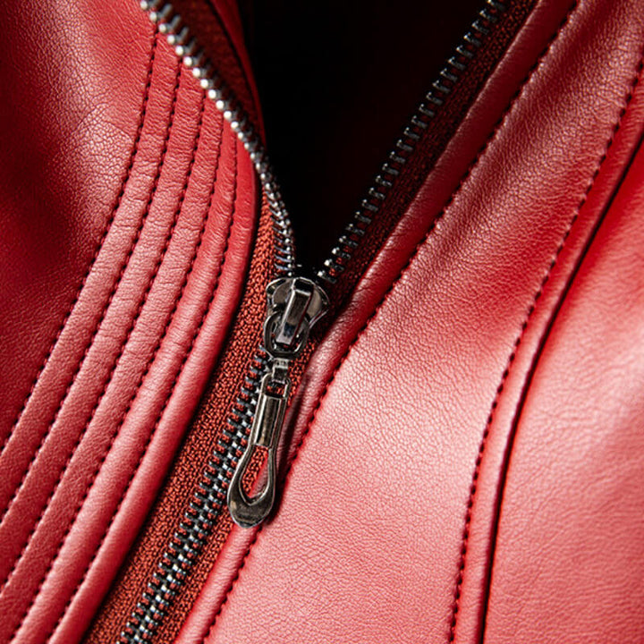 Tessa | Chic Burgundy Asymmetrical Vegan Leather Jacket
