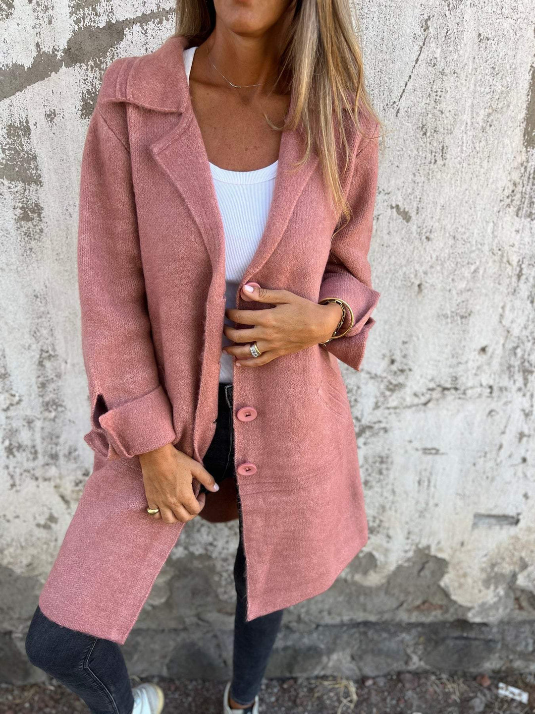 Marlowe | Chic Oversized Button Front Coat With Lapel Collar
