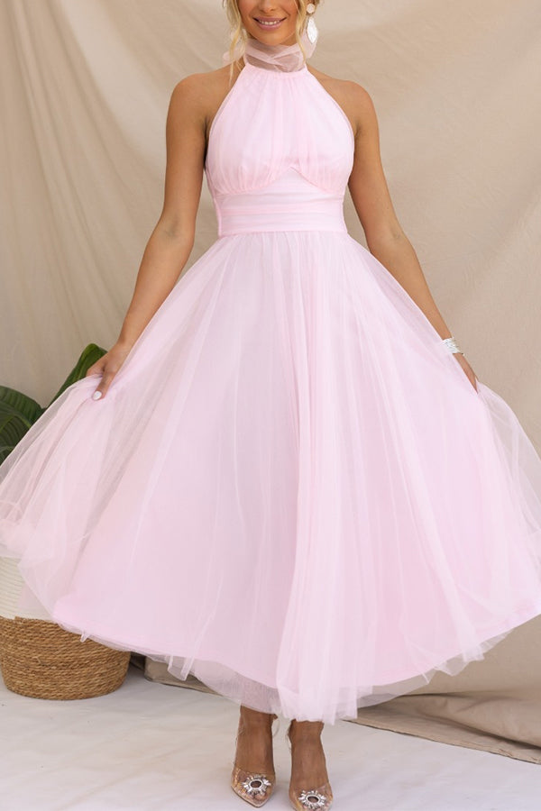 Penelope | Elegant Halter Tulle Maxi Dress