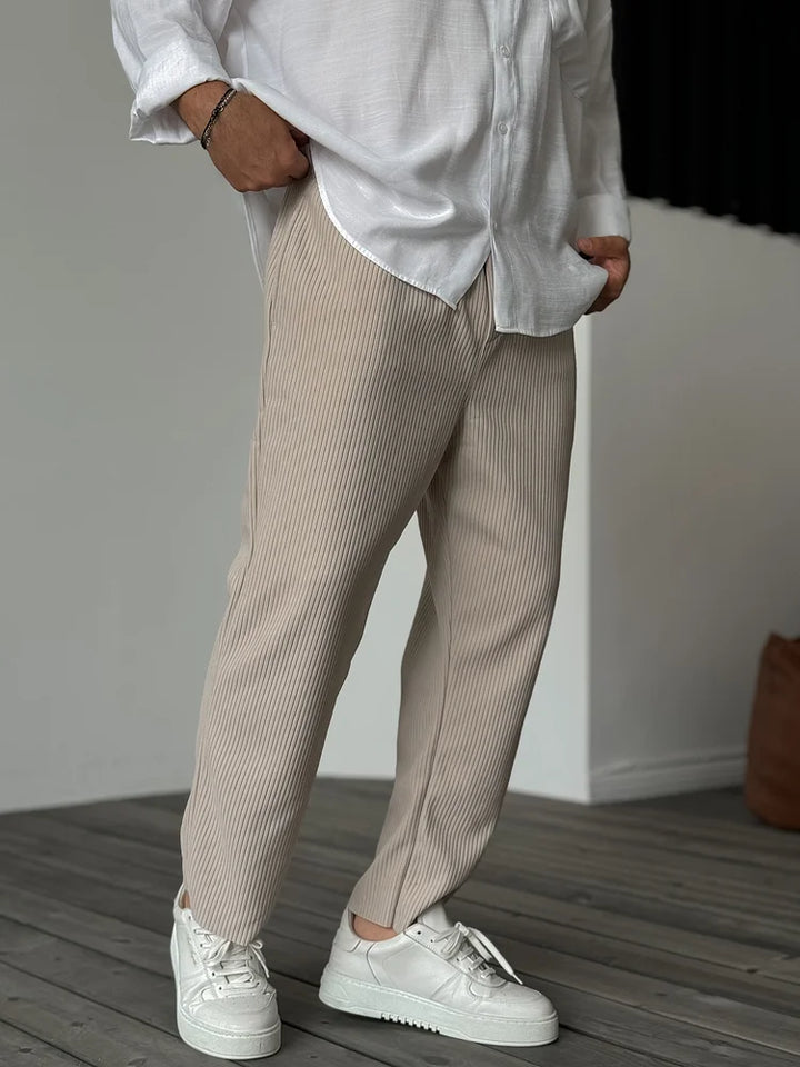 Hudson | Elegant Ribbed Pleated Casual Pants Men