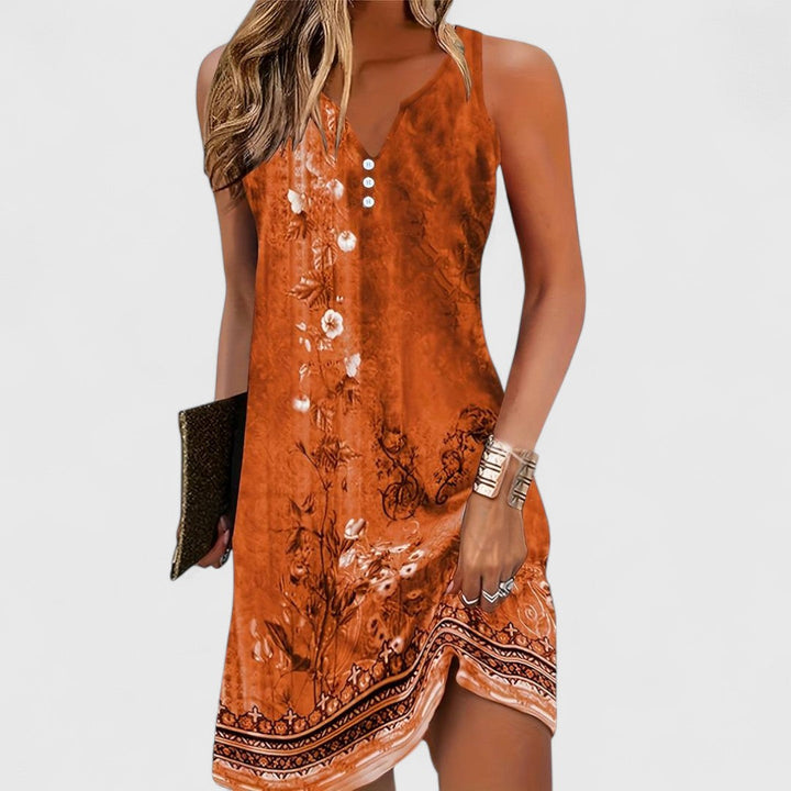 Brielle | Elegant V-Neck Sleeveless Floral Print Mini Dress