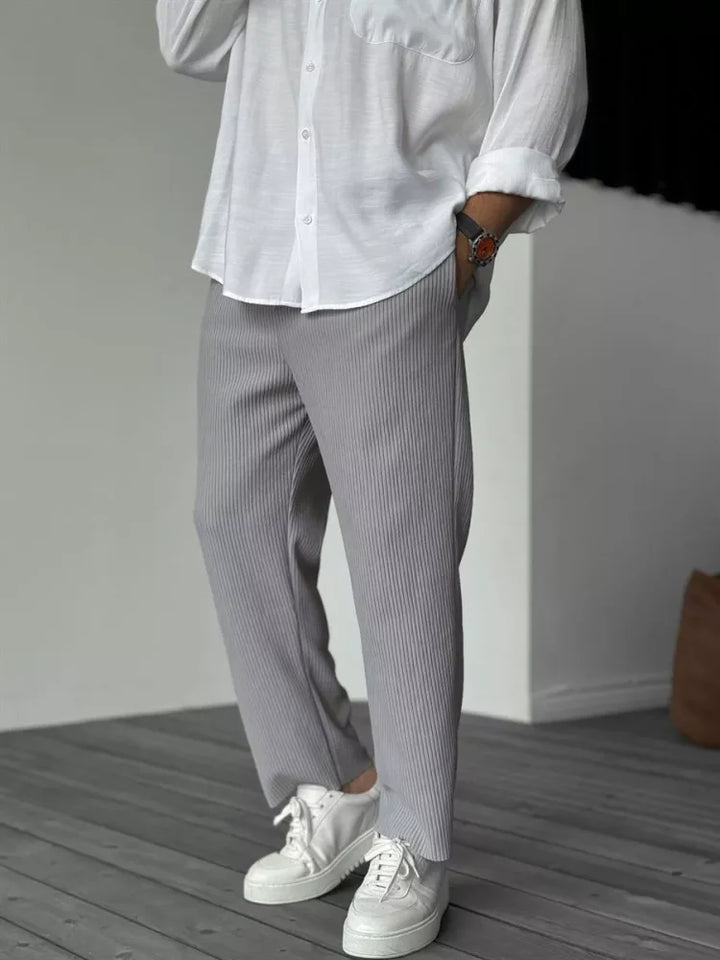 Hudson | Elegant Ribbed Pleated Casual Pants Men